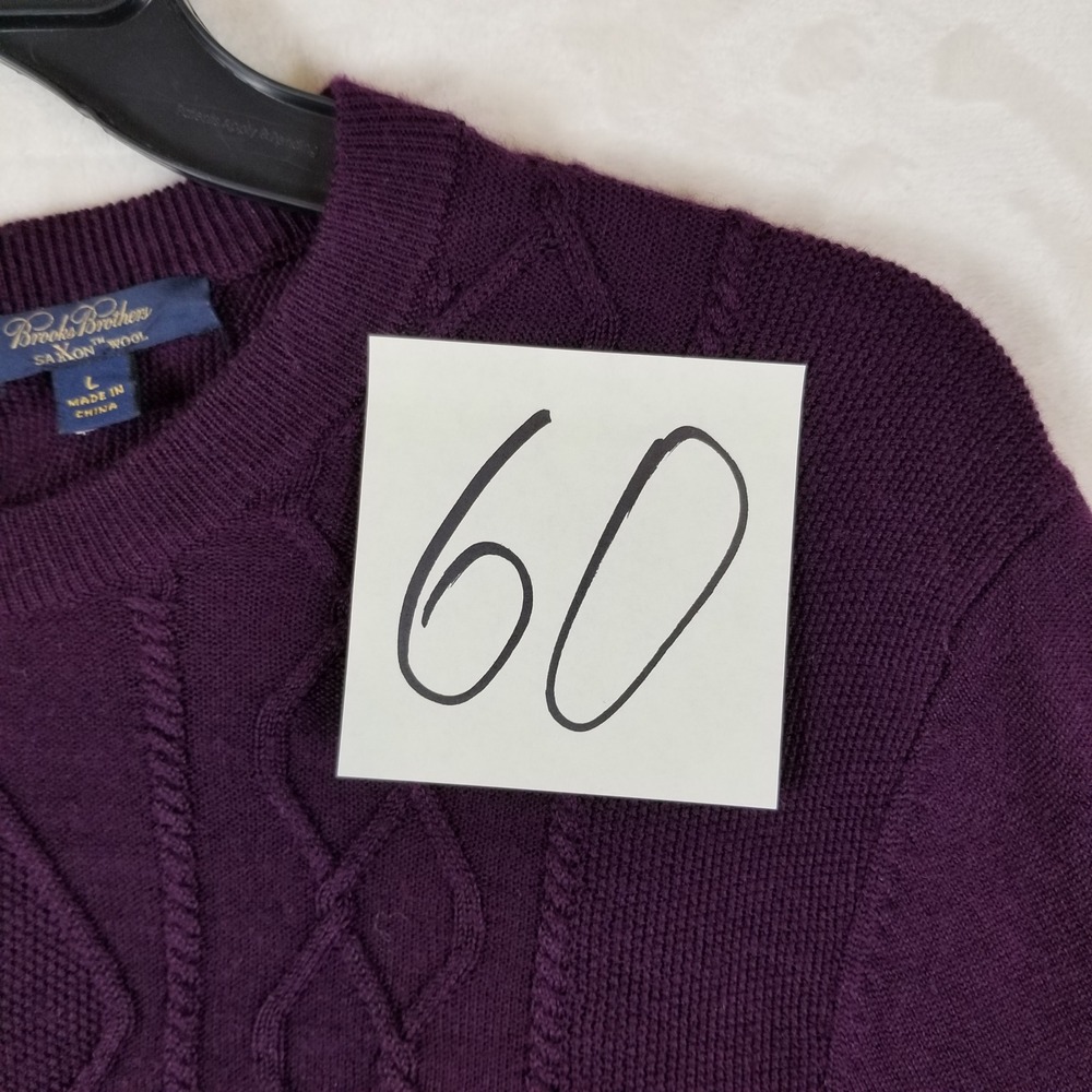 Brooks Brothers Sweater Women L Purple Saxon Wool Cable Knit Back Button - Picture 7 of 7